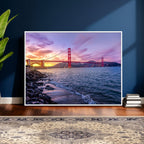 Golden Gate Bridge Wall Art Canvas Print, Framed San Francisco Sunset Landmark
