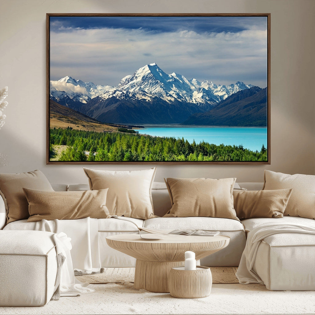 Mount Cook and Lake Pukaki Canvas Wall Art Print | Majestic Snow Capped Peaks