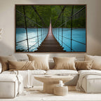Suspension Bridge Over River Canvas Art | 3-Panel Nature Wall Art