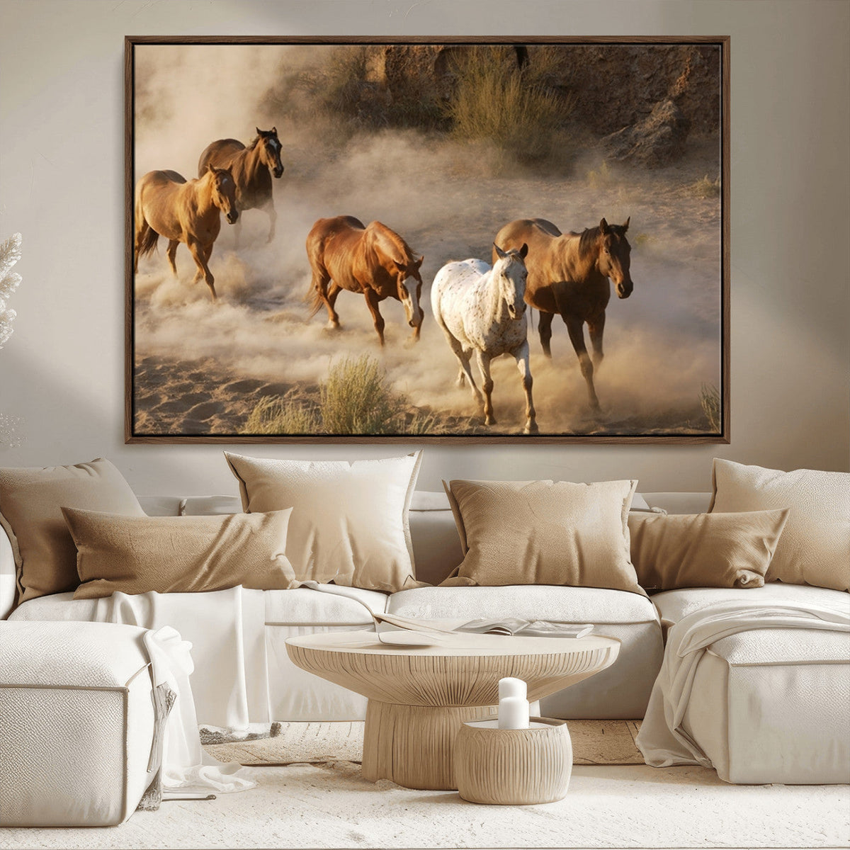 Large Wall Art 5 Horses Running on Sand Canvas Print