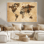 Push Pin World Map Canvas Print | Framed Travel Tracker Wall Art