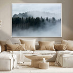 Autumn and Misty Trees in the Forest Wall Art Canvas Print, Foggy Forest Mountain Wall Art