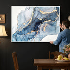 Blue Abstract Canvas Wall Art Print | Fluid Marble Effect Abstract Art