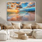 Sunset Beach Canvas Wall Art | Tropical Triptych Seascape Print
