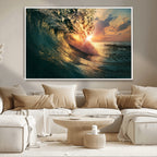 Ocean Wave Sunset Canvas Wall Art | Triptych Seascape Print