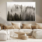 Foggy Mountain Wall Art | 3-Panel Foggy Forest and Mountain Landscape Canvas Print