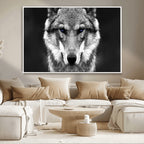 Black and White Wild Wolf Wall Art Canvas Print
