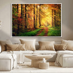 Sunlight Through Trees Wall Art Canvas Print | Autumn Forest Wall Art