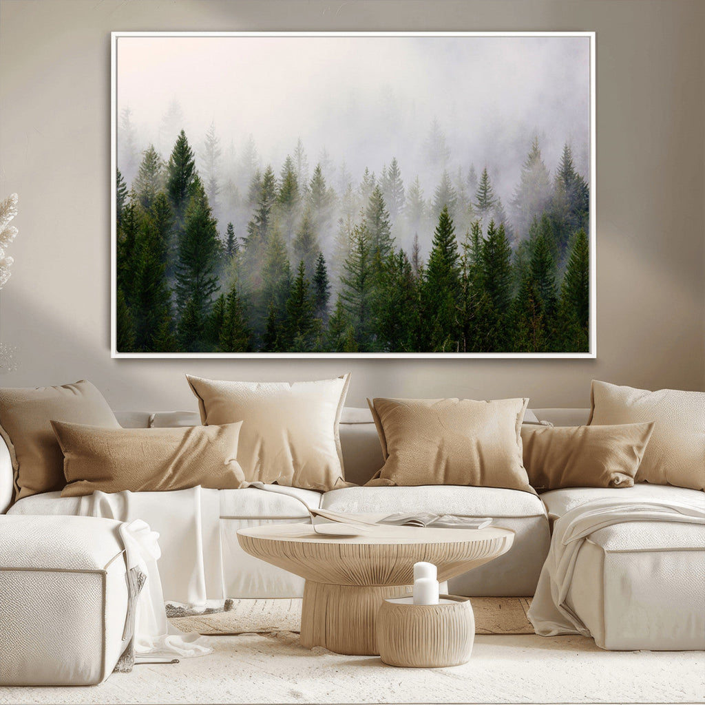 Forest Wall Art Canvas Print | Foggy Forest Wall Art | Pine Wood Forest Print