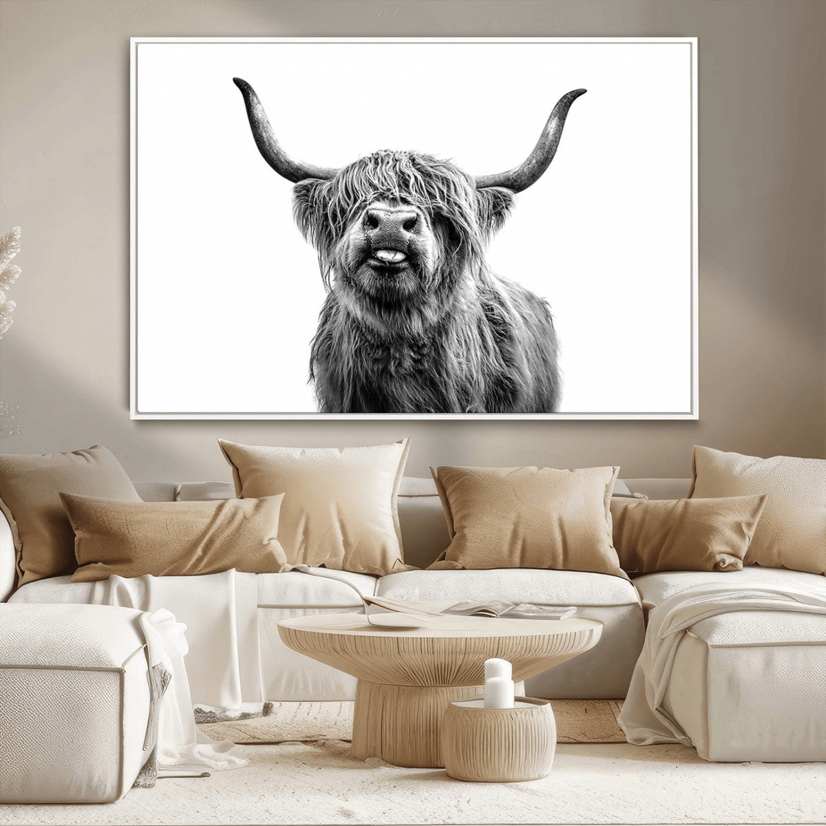 Fanny Scottish Highland Cow Cattle Art Print Farmhouse Wall Art Canvas Print