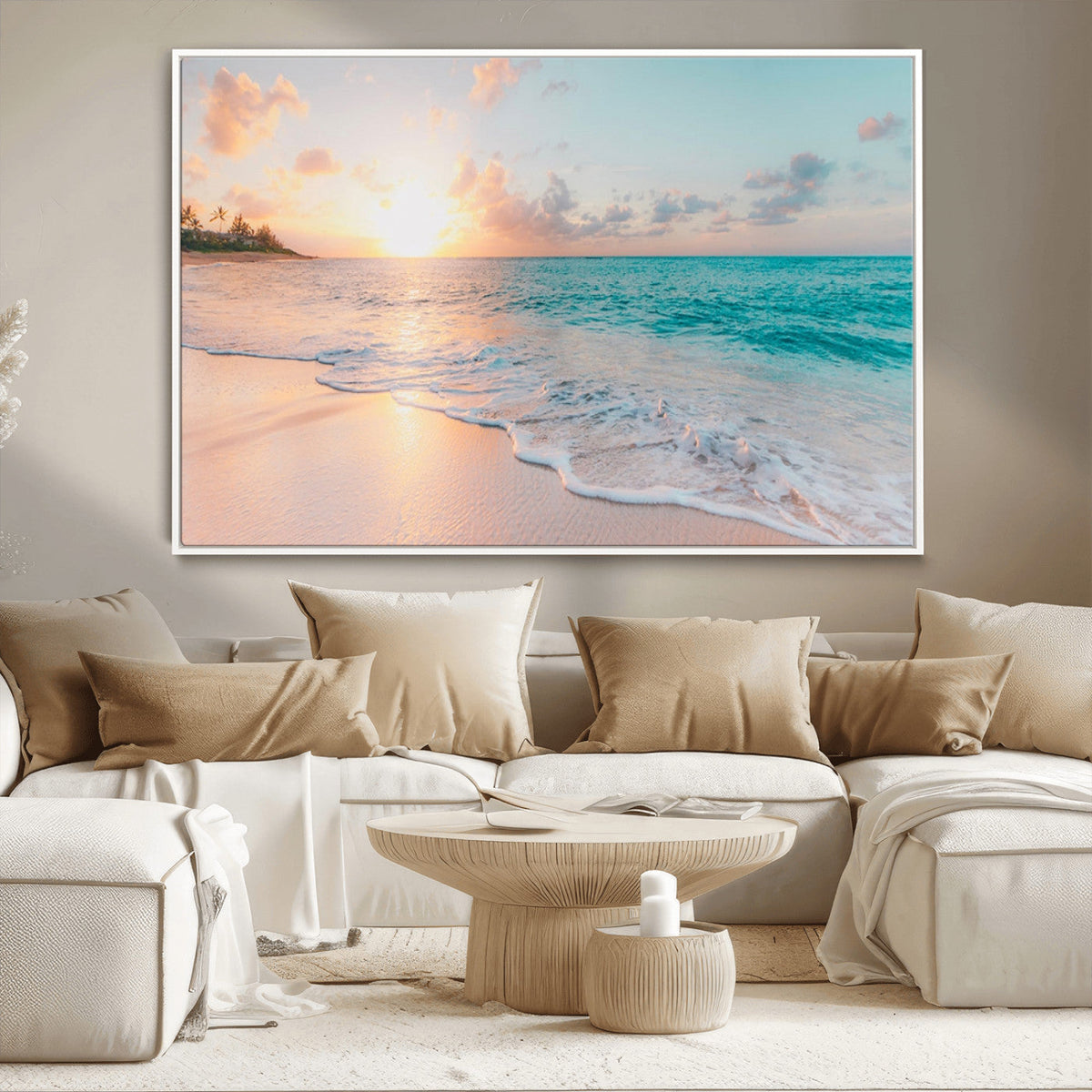 Beach Wall Art, Stunning Ocean Sunset Canvas Print with Coastal Design for Relaxing Home Decor