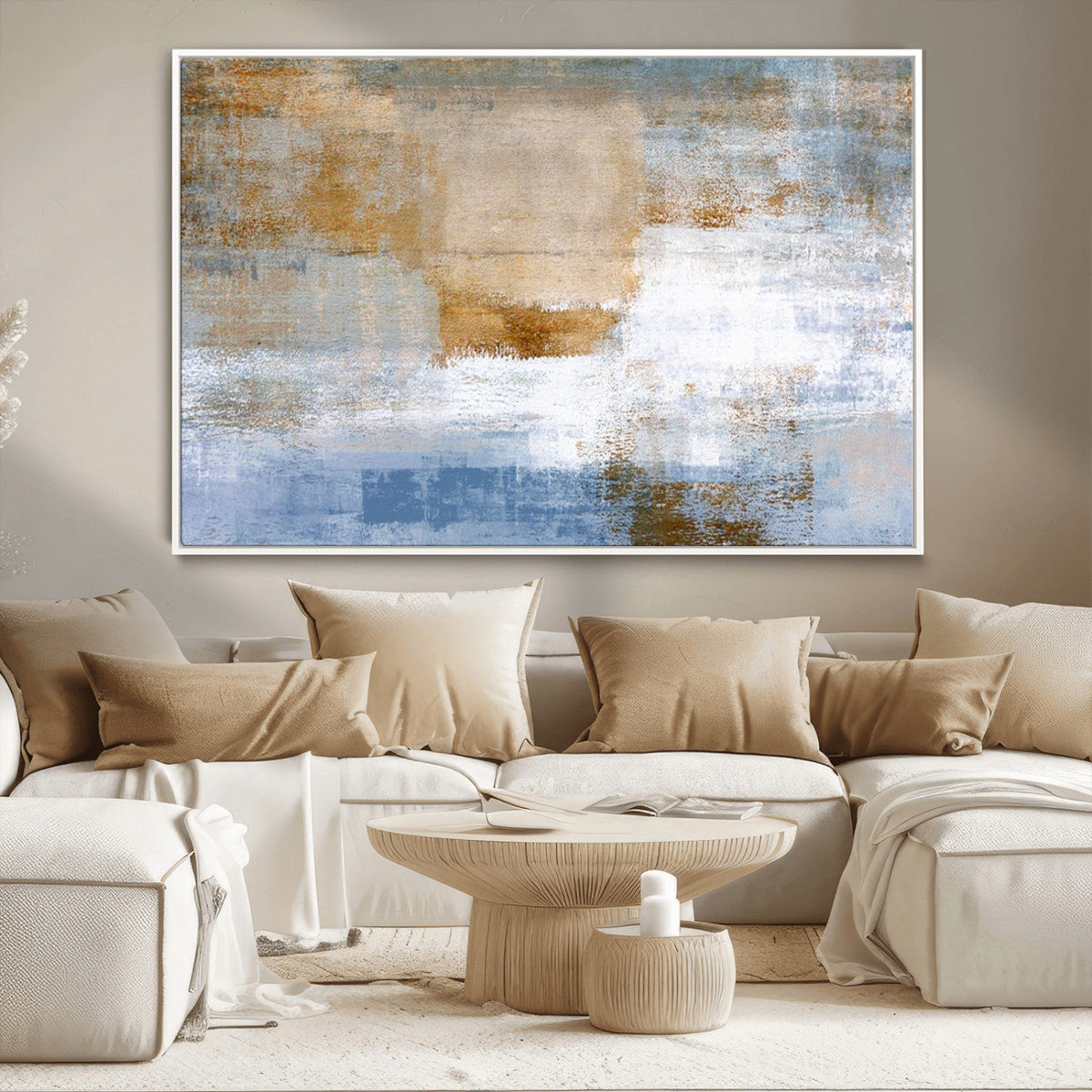 Blue Multi Panel Abstract Wall Art Canvas, Abstract Blue and Gold Canvas Print