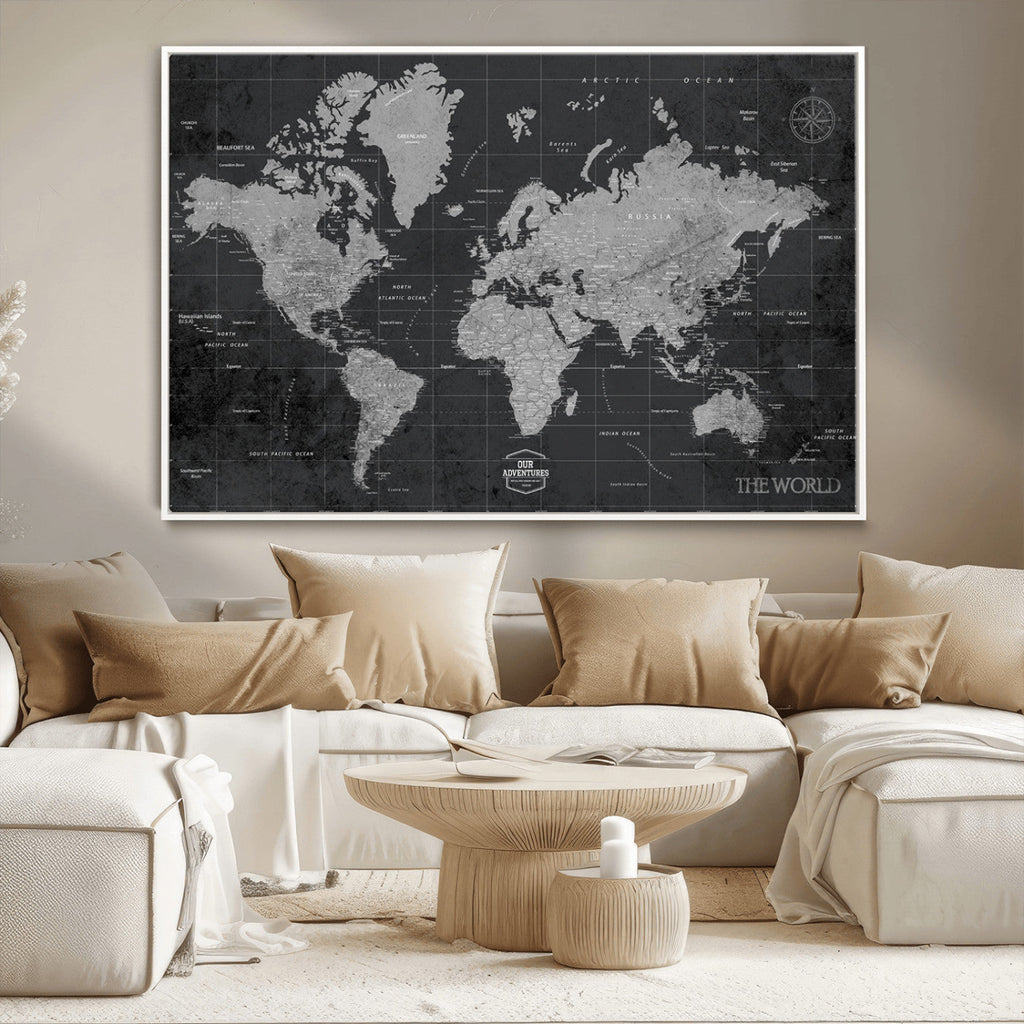 World Map Canvas Print, Detailed Map of the World Wall Art for Home or Office