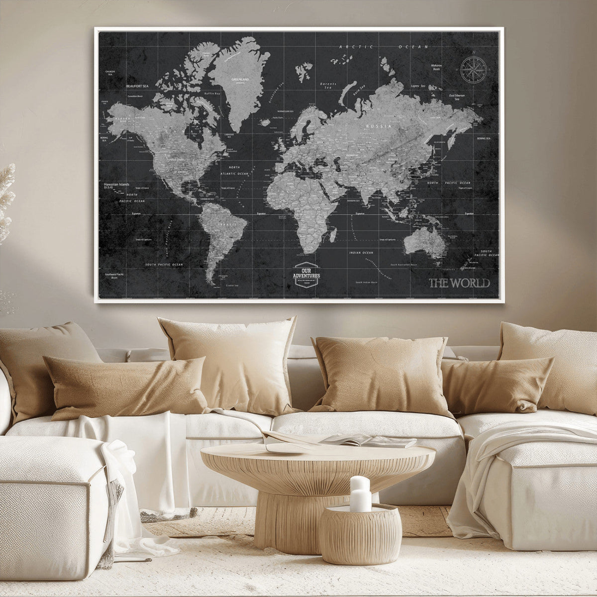 World Map Canvas Print, Detailed Map of the World Wall Art for Home or Office