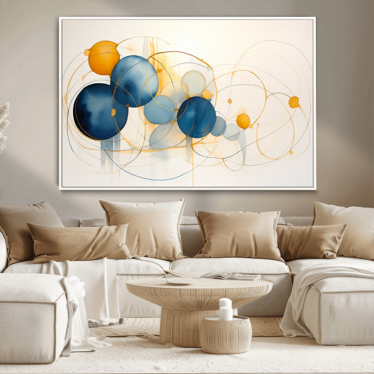 Geometric Blue Orange Abstract Wall Art Canvas, Geometric Blue Orange Canvas Print