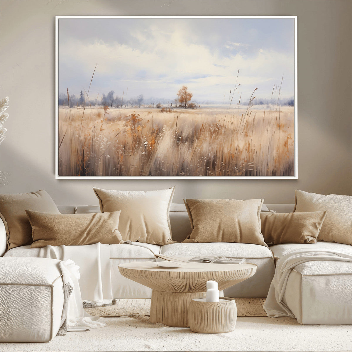 Golden Fields Wall Art Print Canvas | Serene Minimalist Landscape for Farmhouse Decor