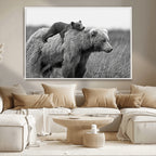 Bear and Cub Wall Art Canvas | Grizzly 399 Bear and Cub Black and White Wildlife Print