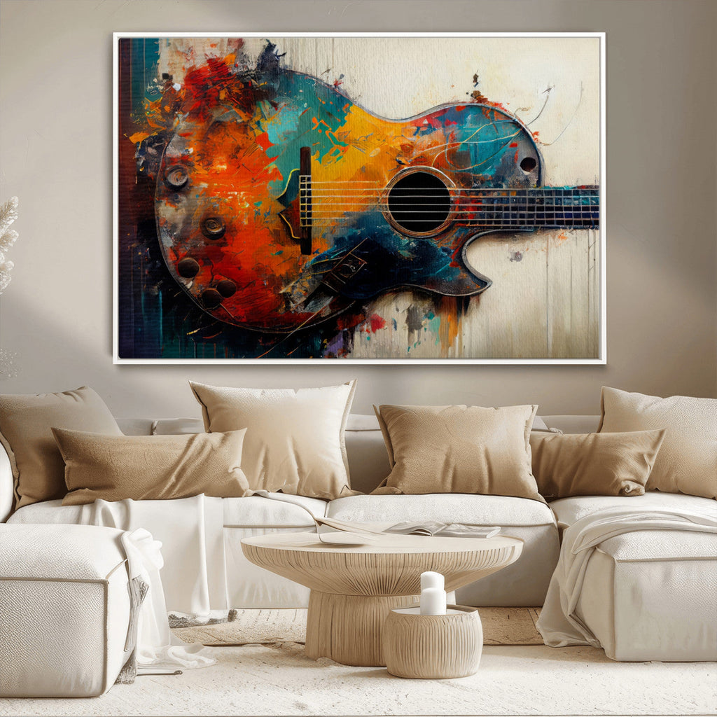 Abstract Guitar Wall Art Canvas | Vibrant Music-Inspired Art for Living Room or Studio