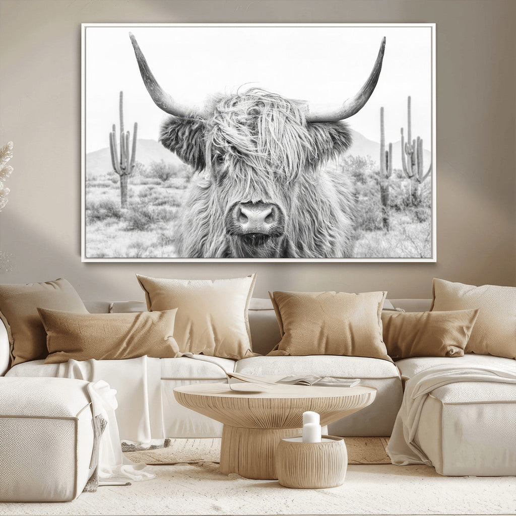Rustic Charm, Cow Longhorn Black White Bighorn Wall Art