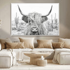 Rustic Charm, Cow Longhorn Black White Bighorn Wall Art