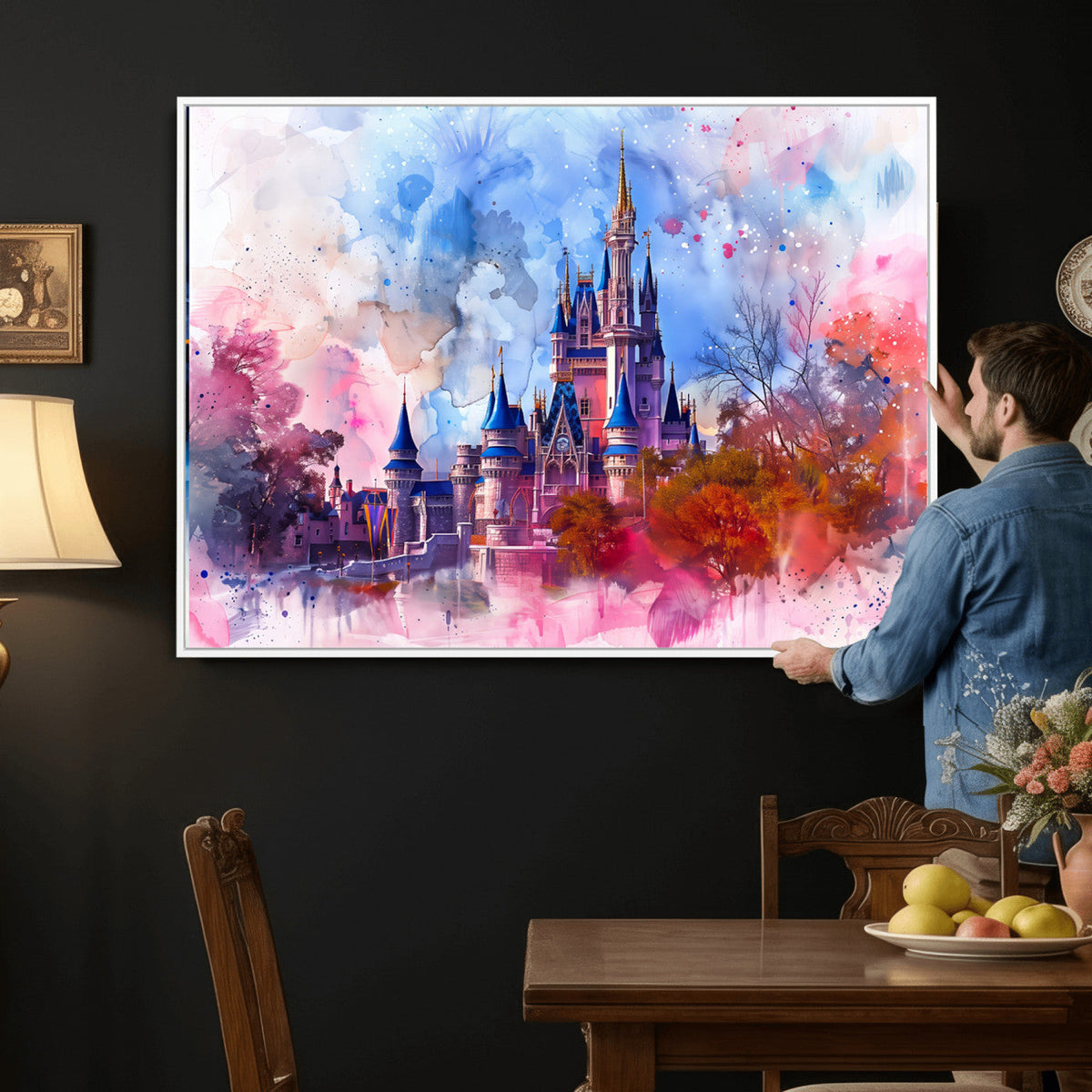 Disney Wall Art: Dreamy Watercolor Cinderella Castle Canvas Print