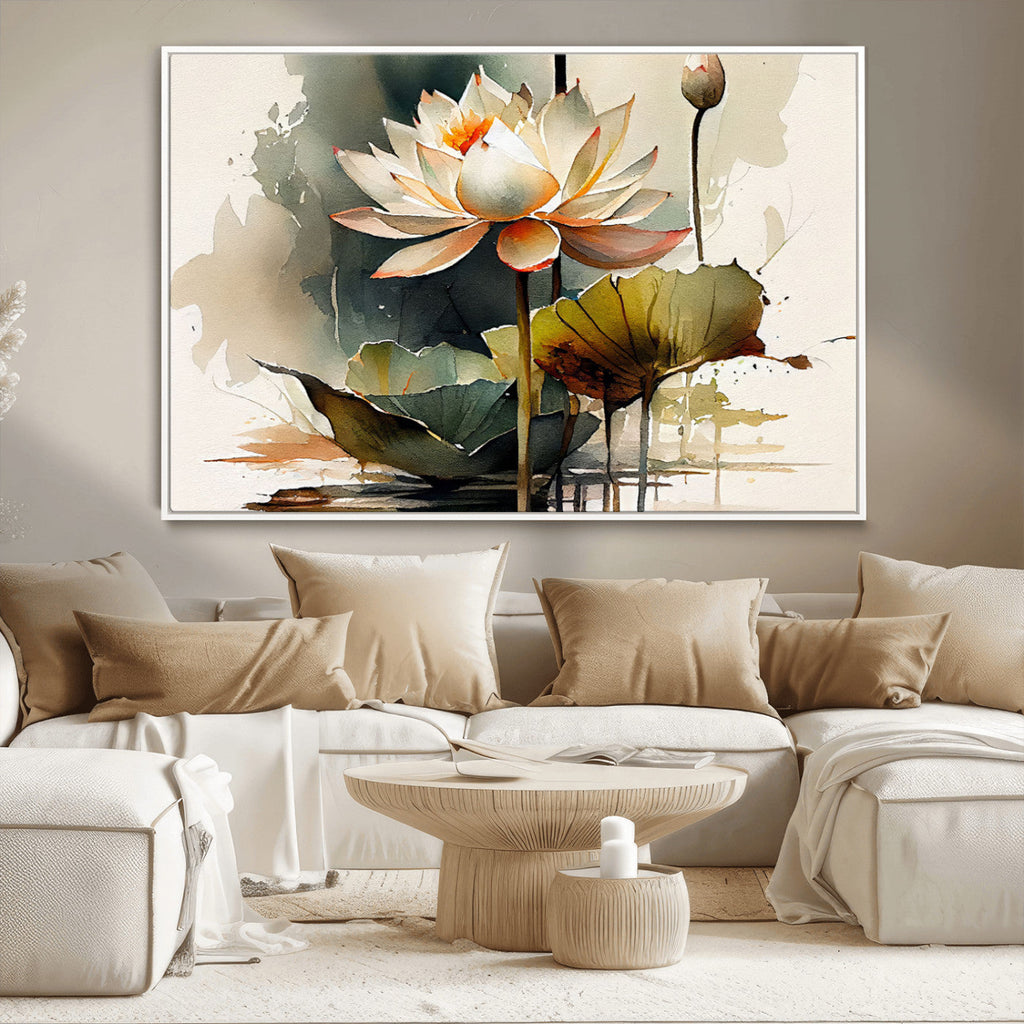 Lotus Flower Watercolor Canvas Print | A Symbol of Serenity and Growth in Soft Watercolors