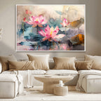 Lotus Flower Wall Art | 3 Panel Giclee Canvas Print of Pink Lotus Blossoms