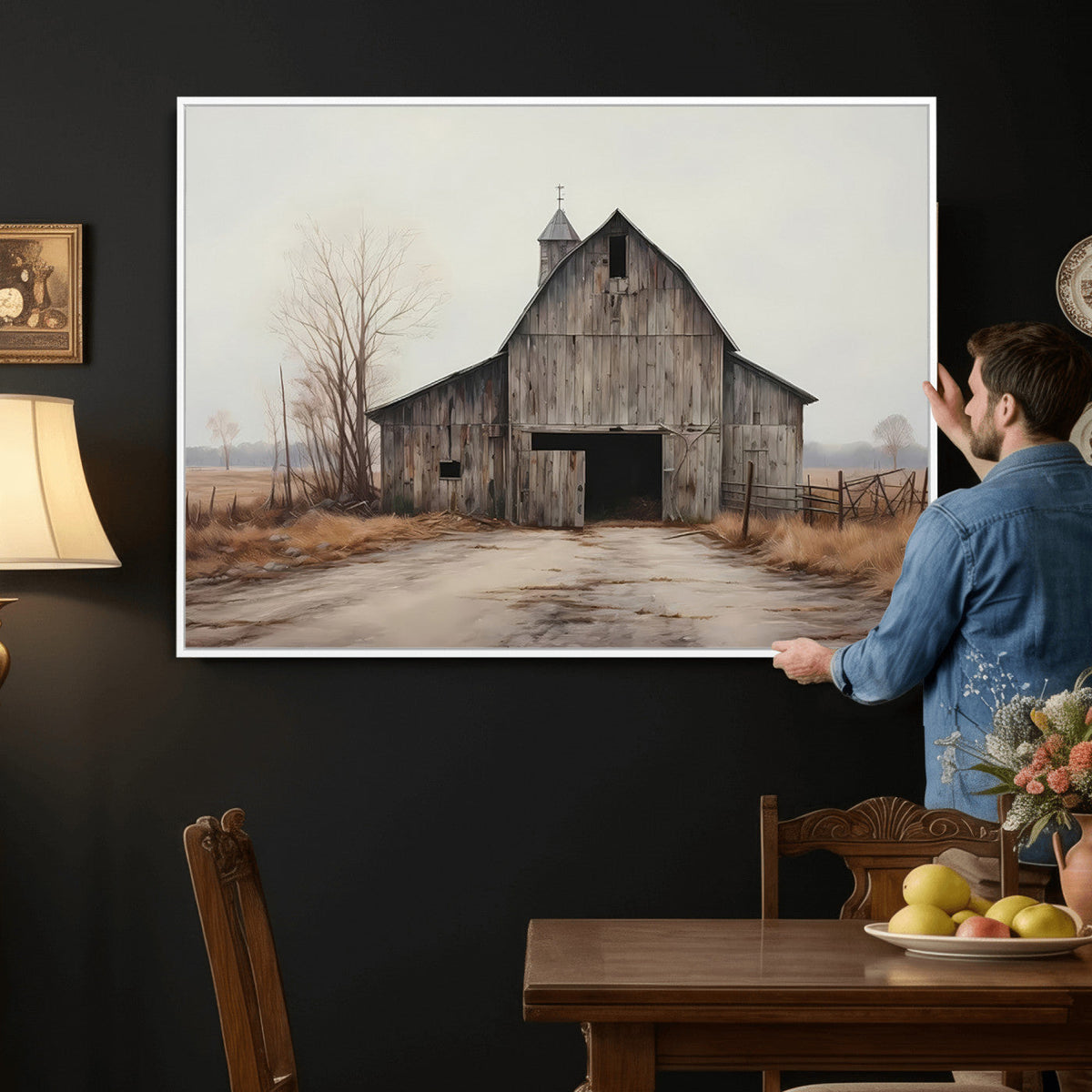 Farmhouse Rustic Barn Wall Art Canvas Print, Framed and Ready to Hang