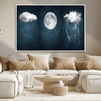 3 Piece Indigo Cloud Wall Art, Thunderstorm Moon Cloud Artwork