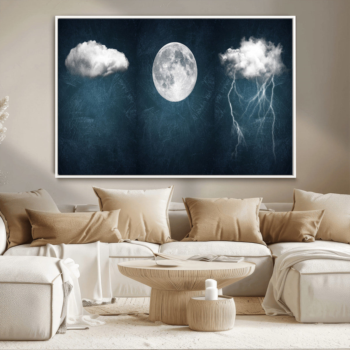 3 Piece Indigo Cloud Wall Art, Thunderstorm Moon Cloud Artwork