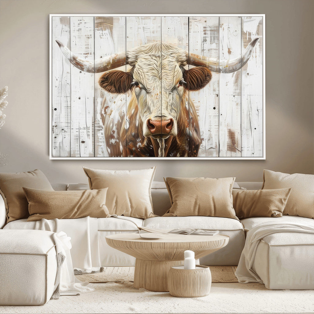 Rustic Longhorn Bull Wall Art Canvas Set