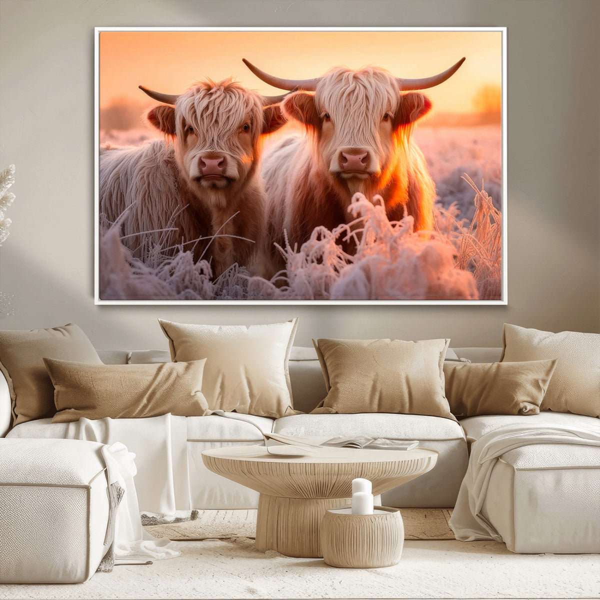 Highland Cows at Sunrise Wall Art Canvas Set