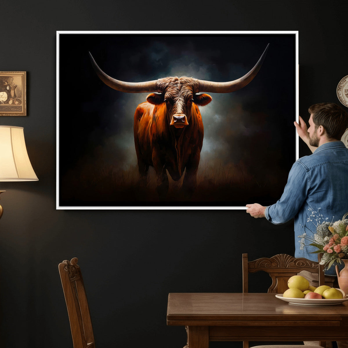 Abstract Texas Longhorn Wall Art Print | 3-Panel Large Texas Longhorn Canvas