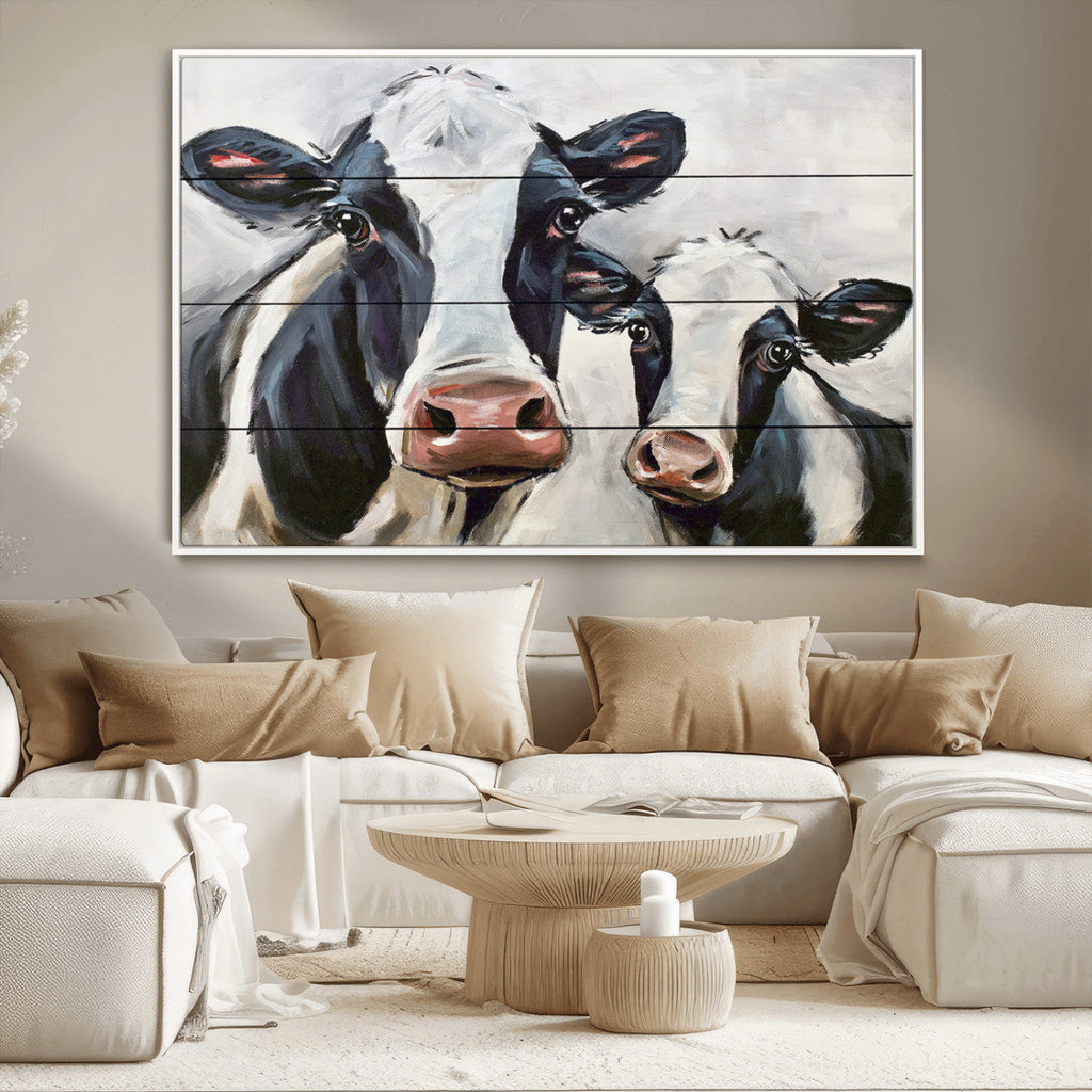 Vintage Baby and Mom Cattle Wall Art Canvas Print