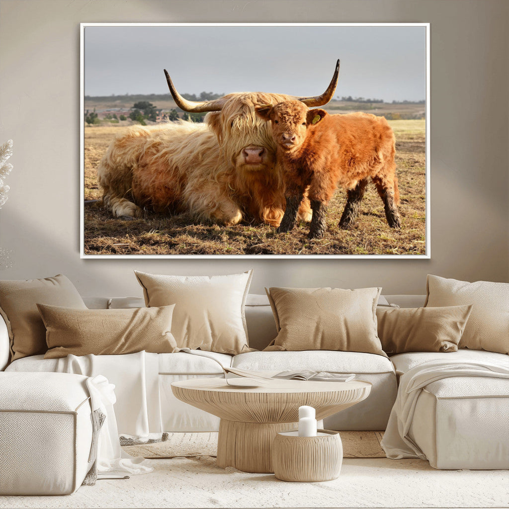 Highland Cow Canvas Wall Art Animal Print for Farm House Decor