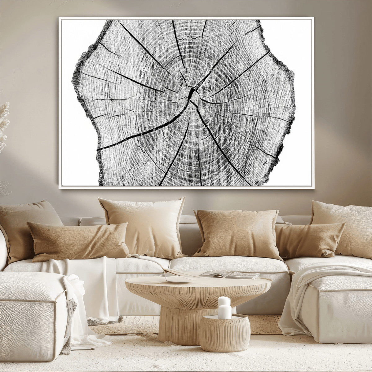 Rustic Tree Ring Wall Art Canvas Print, Framed and Ready to Hang