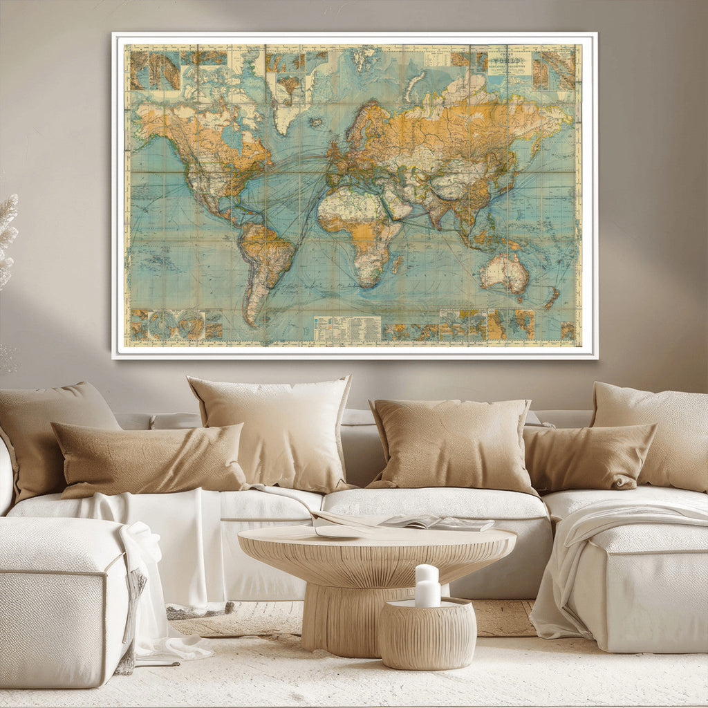 Push Pin World Map Canvas Print | Travel Tracker Wall Art for Couples