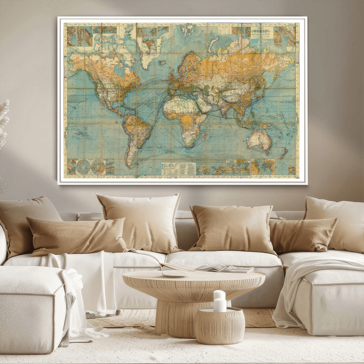 Push Pin World Map Canvas Print | Travel Tracker Wall Art for Couples