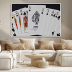 Poker Wall Art - Playing Cards Canvas Wall Art Print - Ace of Spades and Royal Flush Design