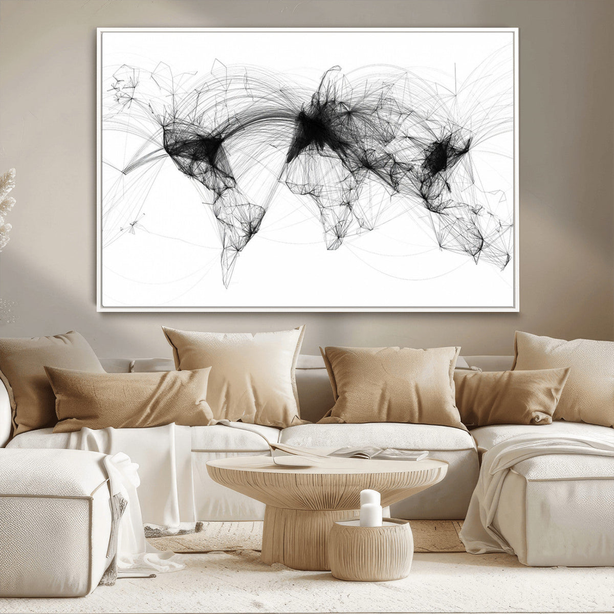 Abstract World Map Wall Art | Framed Geometric Line Canvas