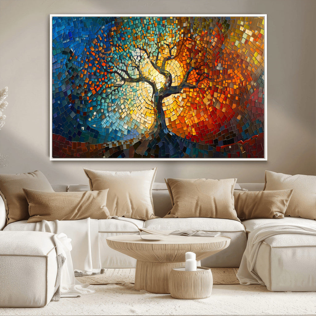 Yggdrasil Tree of Life Mosaic Stained Glass Wall Art Canvas Print