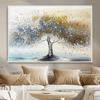 Golden and Silver Tree Wall Art | Framed Elegant Leaves Canvas