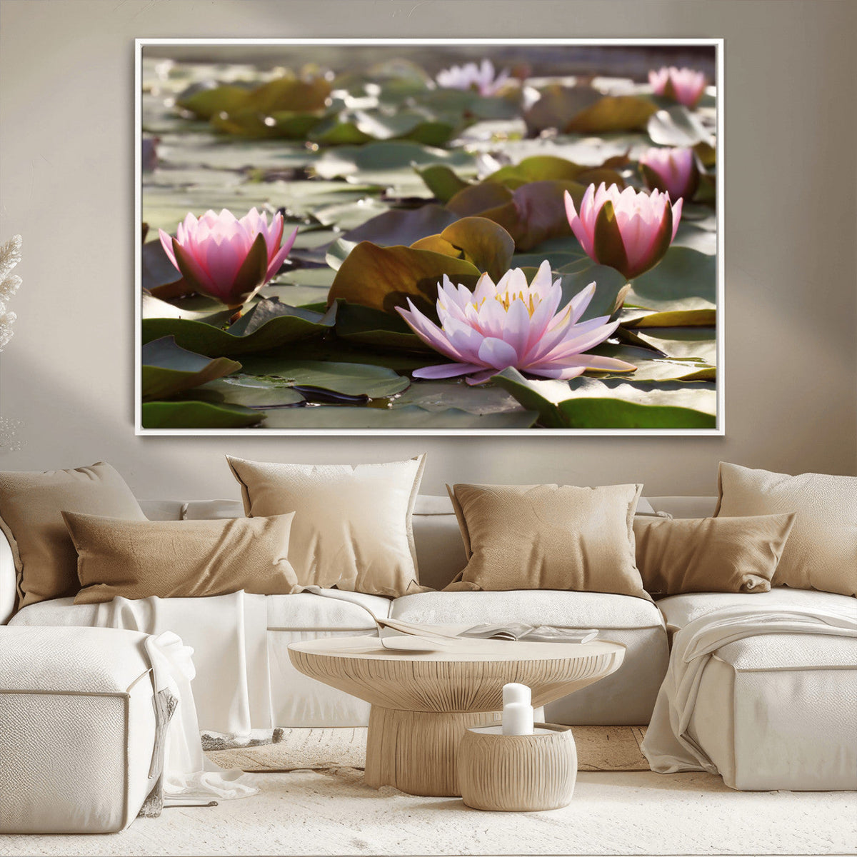 Lotus Flower Wall Art Canvas Print, Water Lily Large Wall Art for Yoga Room Decor