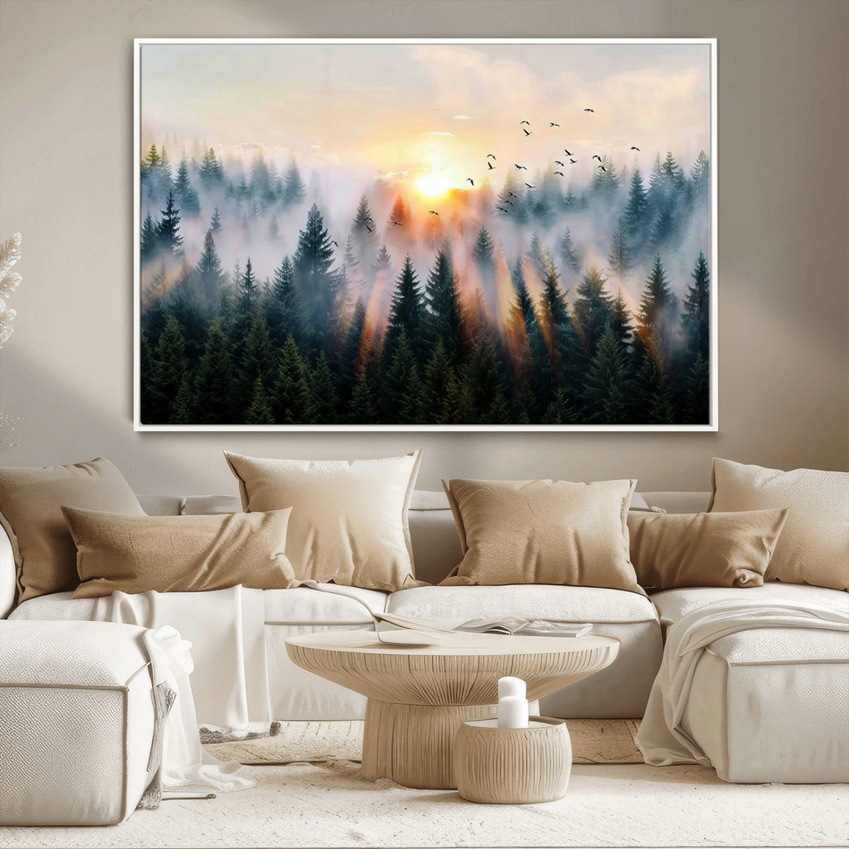Abstract Forest Wall Art, Serene Nature Canvas Print with Misty Forest Design for Modern Home Decor