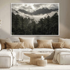 Moody Forest Wall Art | Framed Mountain Fog Canvas Artwork