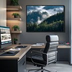 Misty Forest Wall Art Canvas Print | Pine Hills with Foggy Trees