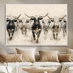 Texas Longhorn Wall Art | Framed Cattle Walking Canvas