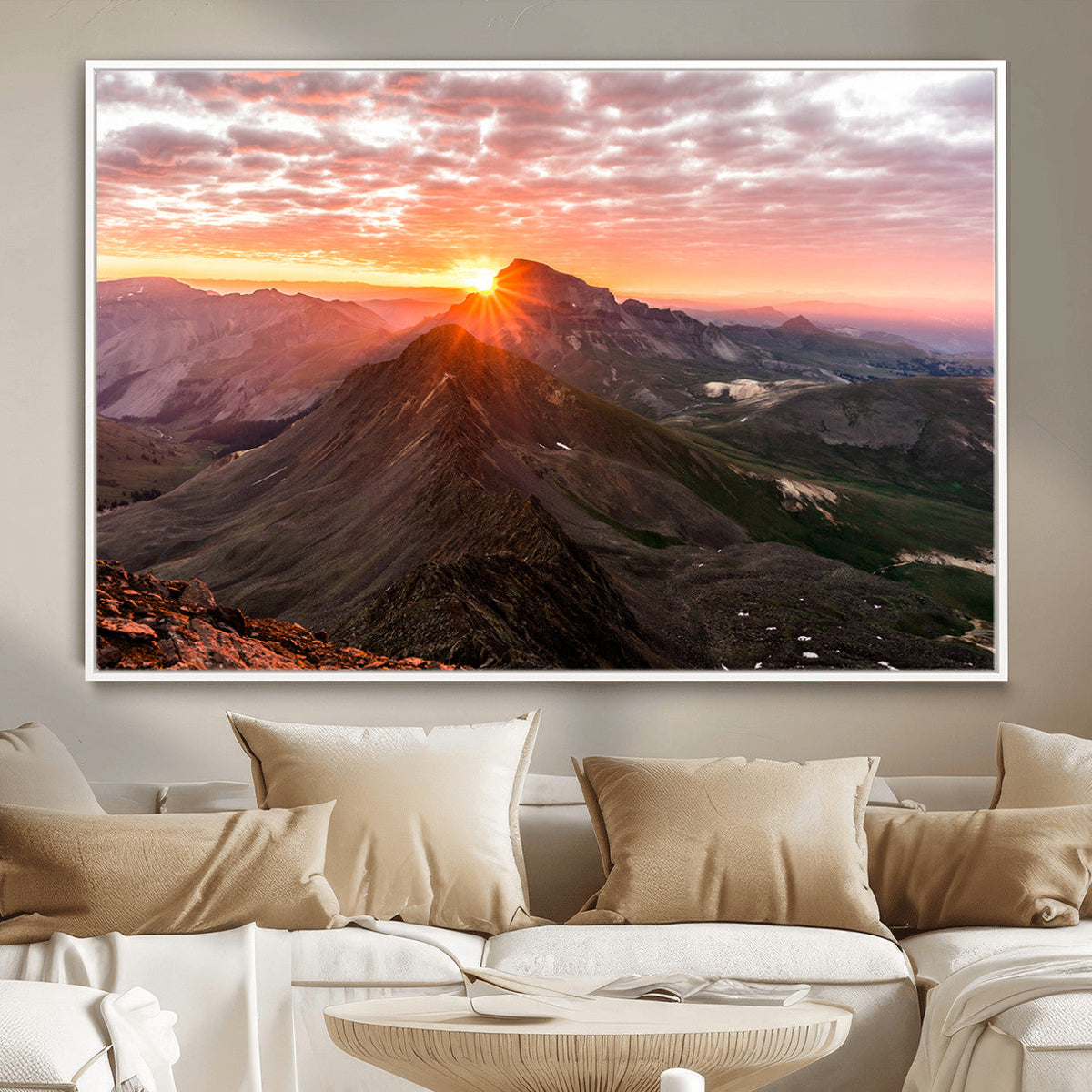 Mountain Sunrise Wall Art | Framed Alpine Ridge Canvas