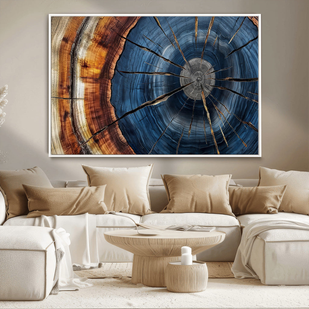 Framed Abstract Tree Ring Wall Art Print, Natural Rustic Wood Grain Canvas Print