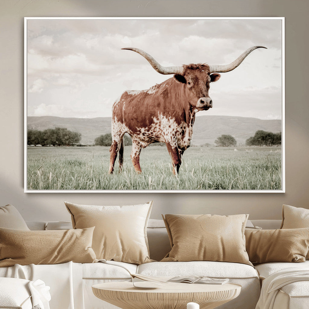 Texas Longhorn Wall Art | Framed Spotted Cattle Canvas